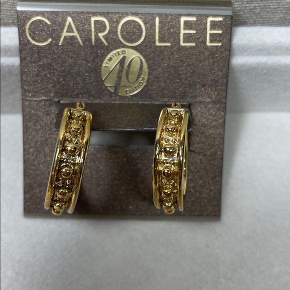Carolee Business Woman Gold Embellished Hoop Earrings - Picture 1 of 5
